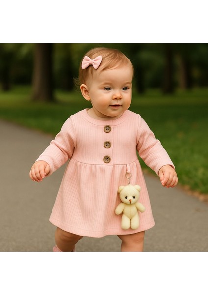Pembe Fiyonklu Peluş Ayıcık Aksesuarlı Kız Bebek Elbise – 6/9/12 Ay fiyatları