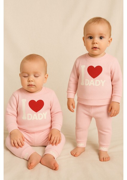 Unisex Bebek Takımı I ❤️ Dady Yazılı 2'li Ribana Takım - 6/9/12/18 Ay