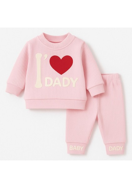 Unisex Bebek Takımı I ❤️ Dady Yazılı 2'li Ribana Takım - 6/9/12/18 Ay fiyatları