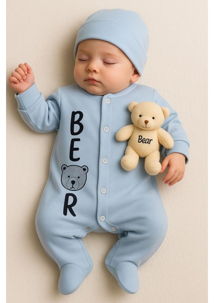Unisex Bebek Tulum Bear Desenli Sevimli Tulum + Oyuncak Ayıcık Detaylı 3/6/9 Ay