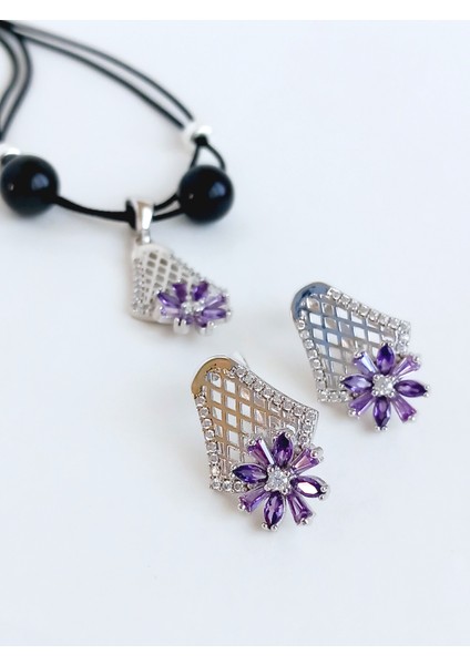 18 Ayar Altın Kaplama Zarif Otantik Lale Tasarım Doğal Taşlı Kadın Gümüş Kolye Küpe Set fırsatları