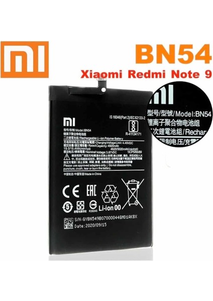 Xiaomi Redmi Note 9 Batarya Pil BN54