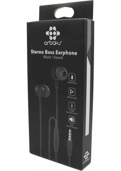 Mikrofonlu Stereo Bas Kulaklık Arbaks ARB-220 (Siyah)