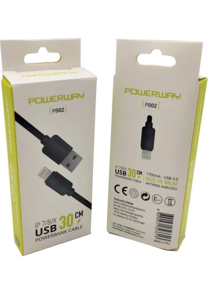 (Iphone) 30 cm Powerbank Kablosu Powerway PB02
