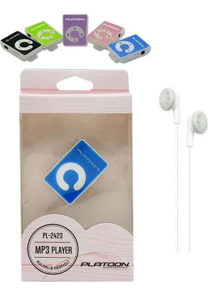 (Siyah) Mini Mp3 Çalar + Kulaklık + Şarj Kablosu Platoon PL-2423 fiyatları