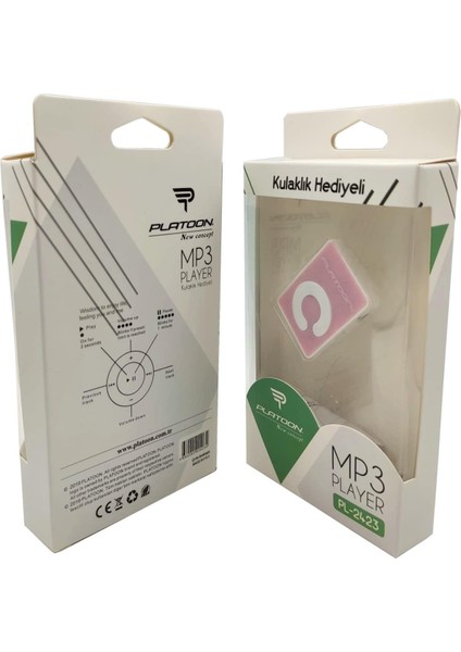 (Siyah) Mini Mp3 Çalar + Kulaklık + Şarj Kablosu Platoon PL-2423 modelleri