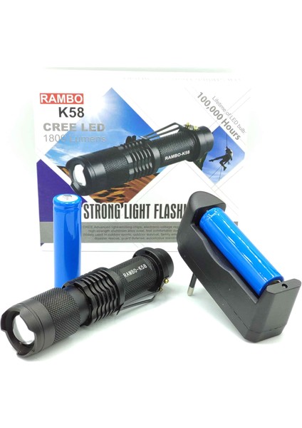Flashlight Fener Yedek Pilli Rambo K58