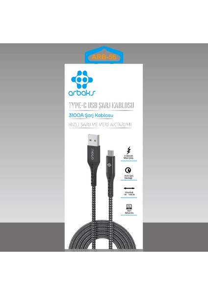 3.1A Type-C Şarj Kablosu Arbaks Arb-56 fiyatları