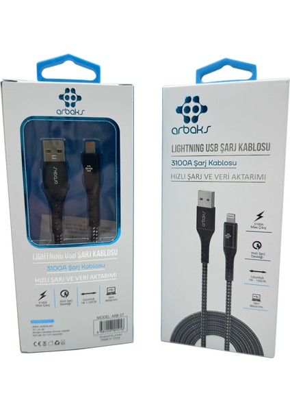 3.1A Type-C Şarj Kablosu Arbaks Arb-56 modelleri