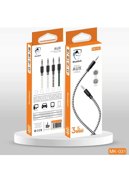 3.5mm Jack Hasır Aux Kablo Bluewolf MK-031