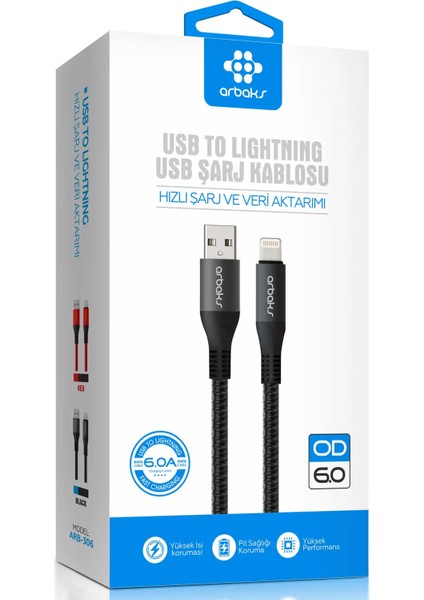 6A Iphone Hızlı Şarj Kablosu Arbaks ARB-306