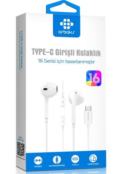 Iphone 16 Pro Max “tüm Telefonlara Uyumlu”(Type-C) Kulaklık Arbaks ARB-201