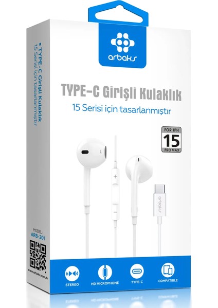 Iphone 16 Pro Max “tüm Telefonlara Uyumlu”(Type-C) Kulaklık Arbaks ARB-201 modelleri