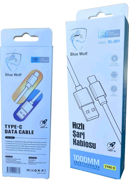 3A Hızlı Type-C Şarj Kablosu Arbaks Bluewolf BL-001