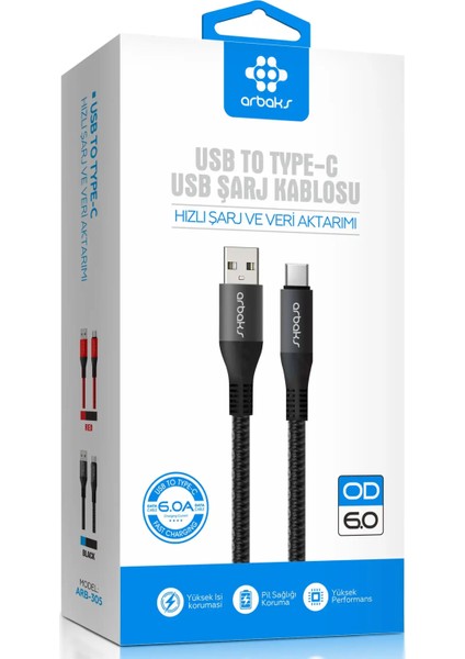 6A Type-C Hızlı Şarj Kablosu Arbaks ARB-305