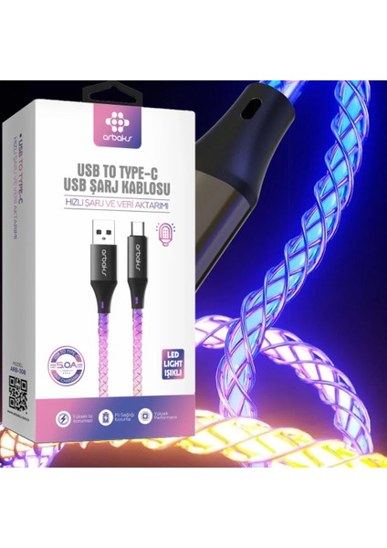 Rgb Işıklı Type-C 5A Şarj Kablosu ARB-308
