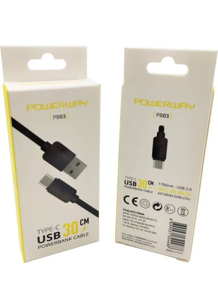 30 cm (Type-C) Powerbank Kablosu Powerway PB03