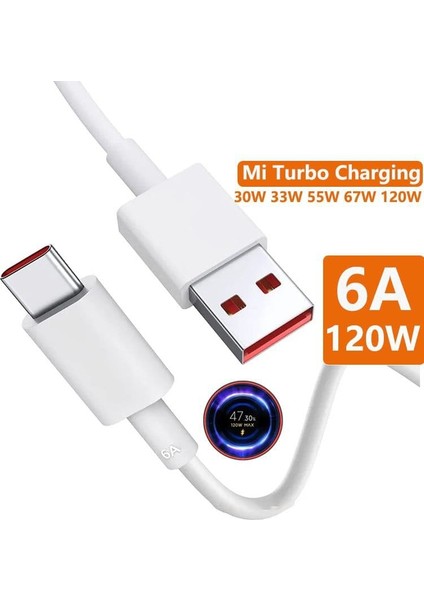 Max 120W Mi Turbo Kablo Saniye Göstergeli 6A Type-C Kablo