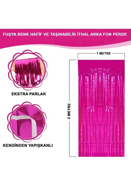 Büro Ev Ofis Etkinik Dekoru Için 1X2MT Fuşya Metalize Parlak Saçaklı Arka Fon Perde fiyatları