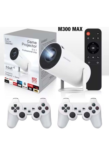 M300 Max Retro Video Oyunu Konsolları Android 11 Sistemi Mini Taşınabilir Akıllı Projektör 720P Ev Projektör 64GB 46000 + Oyunlar