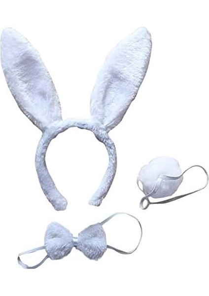 Büro Ev Ofis Etkinlik Gösteri Kostümü Için 3parça Beyaz Tavşan Taç Papyon Kuyruk Seti fiyatları