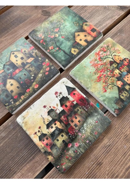 Doğaltaş Bardak Altlığı - 4'lü Set 10 x 10 cm
