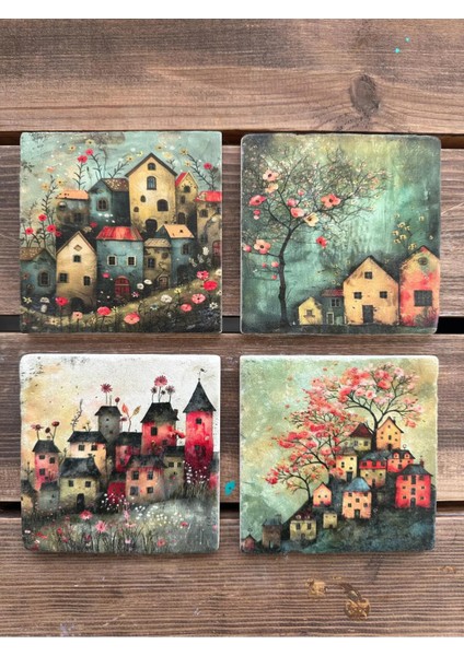 Doğaltaş Bardak Altlığı - 4'lü Set 10 x 10 cm modelleri