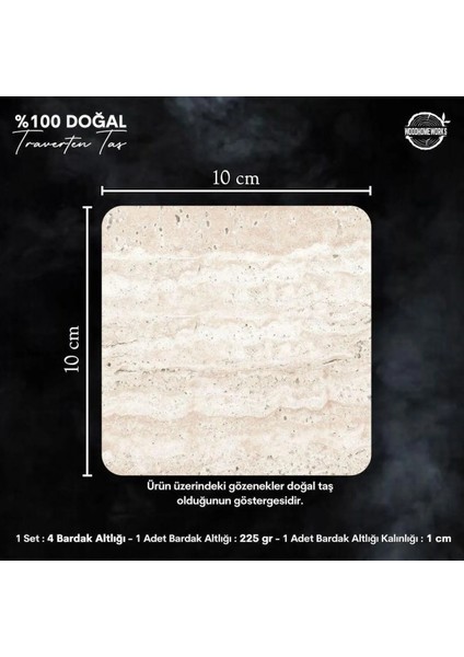 Doğaltaş Bardak Altlığı - 4'lü Set 10 x 10 cm