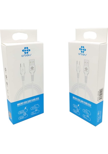 Micro 3100 Mah 1m USB Şarj Kablosu Arbaks ARB100 (Beyaz) modelleri