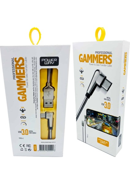 Type-C Metal Gamer Hızlı Şarj Kablosu Powerway Gmx5