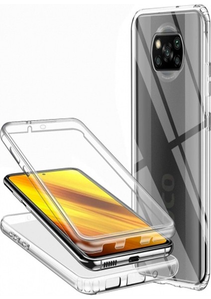 Poco X3 Pro Uyumlu 360° Ön Arka Tam Koruyucu Şeffaf Silikon Full Body Kılıf