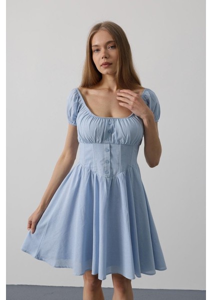 Beli Korseli Mini Elbise - Bebe Mavisi