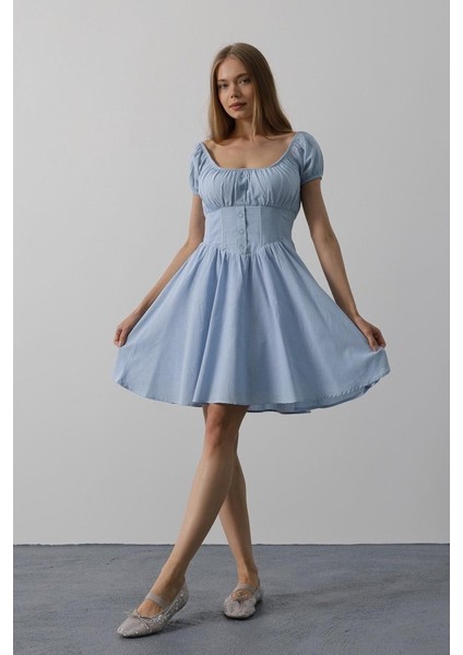 Beli Korseli Mini Elbise - Bebe Mavisi
