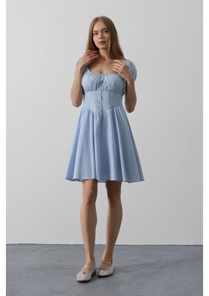 Beli Korseli Mini Elbise - Bebe Mavisi