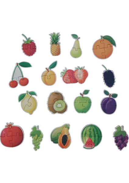 Meyveler Fruits / 17 Adet Puzzle Yapboz Puzzle / 42 Parça Okul Öncesi Zeka Geliştirici Oyuncak