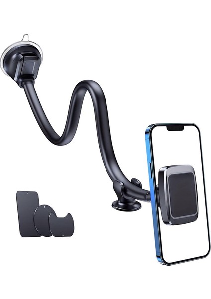 Uzun Esnek Kaz Boynu Manyetik Araç Içi Telefon Tutucu, Çift Stabilizasyonlu, 6x N45 Güçlü Mıknatıs