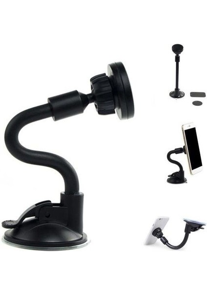 Oto Araba Araç Içi Telefon Tutucu Manyetik, Esnek Ayarlanabilir Kuğu Boyunlu, Vantuzlu Güçlü Tutucu
