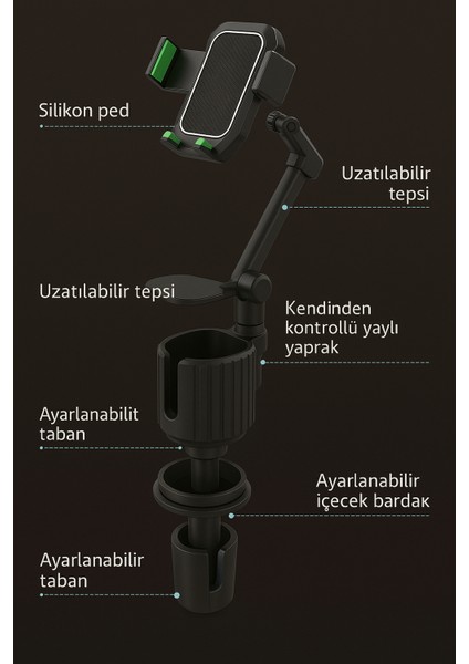 Universal Ayarlanabilir Yaylı Tabanlı Güçlü Oto Araba Araç Içi Bardak Içecek ve Telefon Tutucu fırsatları