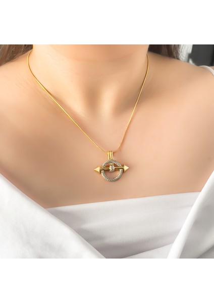 Stralyn Zirkon Taşlı Çelik Gold Kolye modelleri