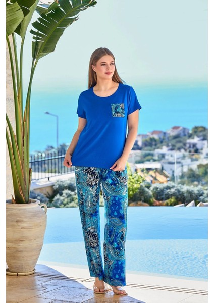 25666 Kadın Kısa Kol Desenli Pijama Takımı