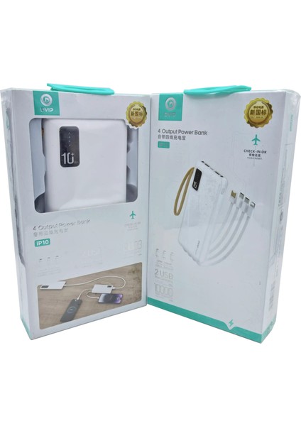 4 Port 10.000 Mah Kablolu Powerbank IP10