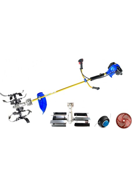 Turbo Motorlu Benzinli Yan Tırpan Toprak Çapalama Makinesi Çift Çapa Başlıklı Set