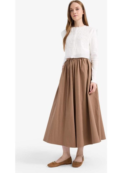 Yeni Sezon A Kesim Esnek Belli Poplin Maxi Tesettür Etek
