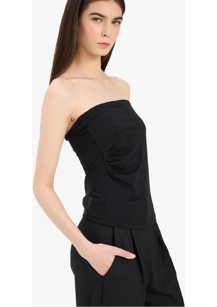 Yeni Sezon Slim Fit Dar Kesim Straplez Siyah Bluz