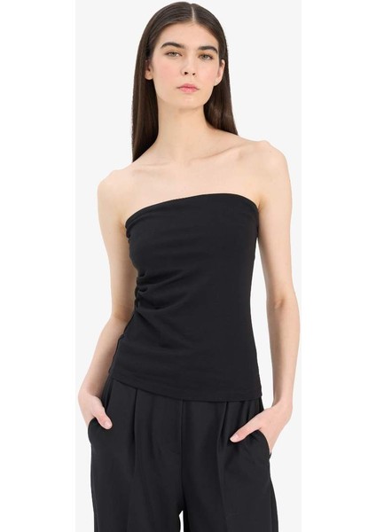 Yeni Sezon Slim Fit Dar Kesim Straplez Siyah Bluz modelleri