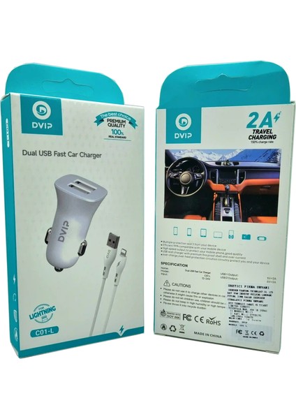 Çift USB Girişli (Iphone) Kablolu Araç Şarj Aleti Dvip C01-L