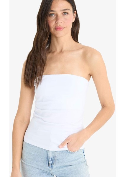Yeni Sezon Slim Fit Dar Kesim Straplez Beyaz Bluz modelleri