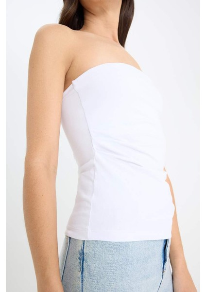 Yeni Sezon Slim Fit Dar Kesim Straplez Beyaz Bluz indirimleri