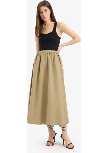 Yeni Sezon A Kesim Normal Bel Yarım Astar Poplin Midi Etek modelleri