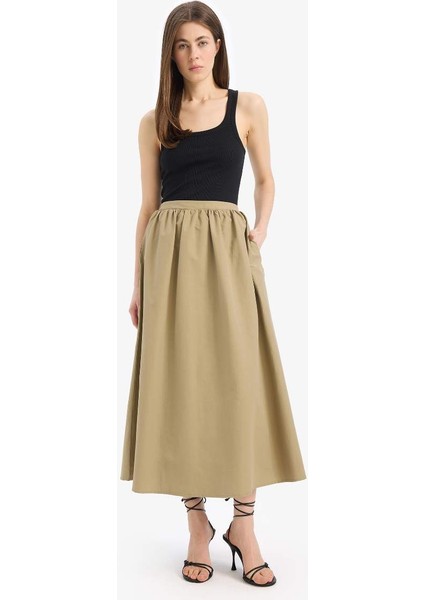 Yeni Sezon A Kesim Normal Bel Yarım Astar Poplin Midi Etek fırsatları